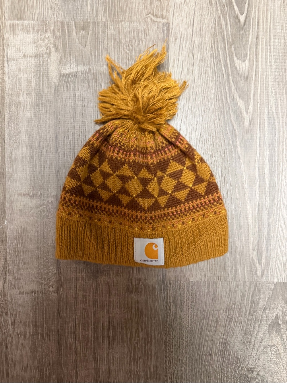 Carhartt women’s Mustard & Brown Pom Knit Beanie